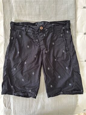 Men's Italian Dark Navy Blue Patterned Cotton Shorts
